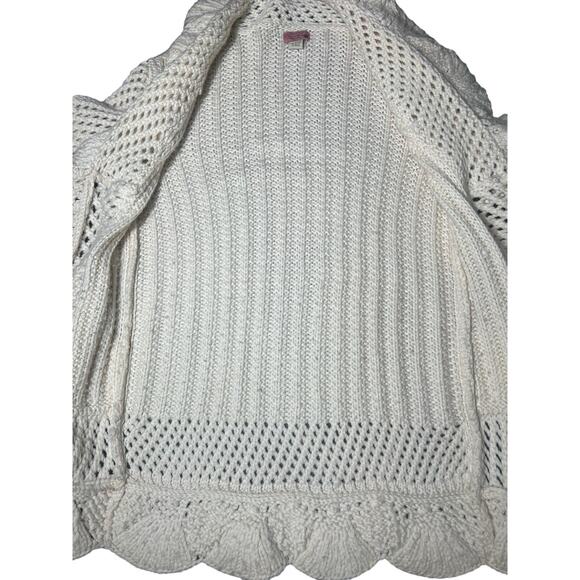 Hand Knit by Dollie Boho Ruffle Knit Cardigan Sweater M Merino Wool Cashmere - Picture 6 of 10